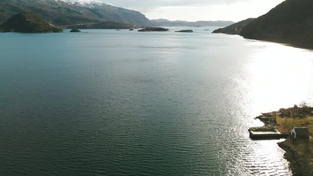 Scenic Fjord In &Aring;rdal, Vestland County, Norway During Summer - aerial drone shot