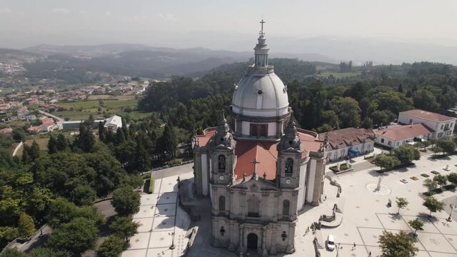 Stunning mountaintop view of marian sanctuary of sameiro in Braga Portugal.
