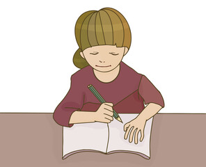 女の子が机に向かって勉強をしているイメージ