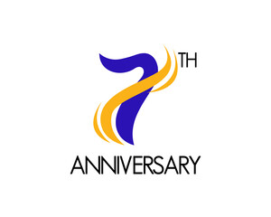 7 years anniversary logo design with abstract concept and ribbon icon. 7th celebration number