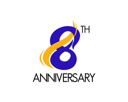 8 years anniversary logo design with abstract concept and ribbon icon. 8th celebration number
