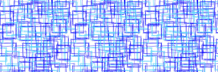 Fototapeta premium Vector Seamless Pattern, Scribble Lines, Freehand Drawn Squares, Colorful Blue Illustration, Background Template.