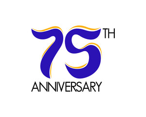 75 year anniversary logo design with ribbon icon. 75th celebration number