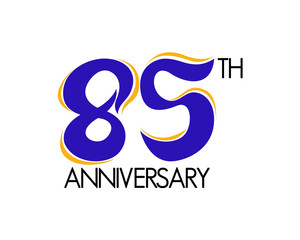 85 year anniversary logo design with ribbon icon. 85th celebration number