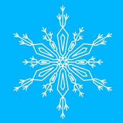 White snowflake, winter icon. Simple cute christmas symbol, ice crystal hexagon