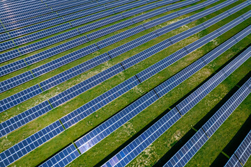 Solar panels in aerial view. Green energy.