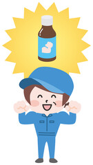 二頭身_栄養ドリンク剤と作業員