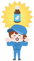 二頭身_栄養ドリンク剤と作業員