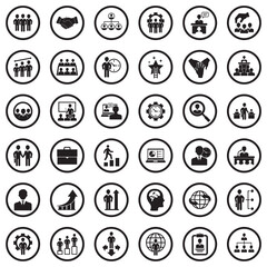 Corporate Business Icons. Black Flat Design In Circle. Vector Illustration.