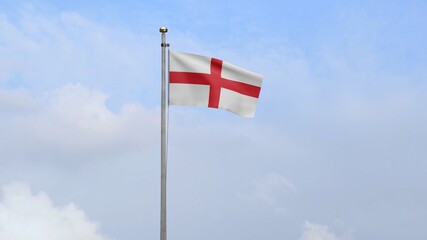 3D, England flag waving on wind. Close up of English banner blowing soft silk.