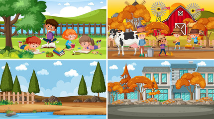 Obraz premium Set of different nature scenes cartoon style