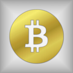 Golden Bitcoin symbol sign logotype - 3d Icon button of bitcoins digital currency.