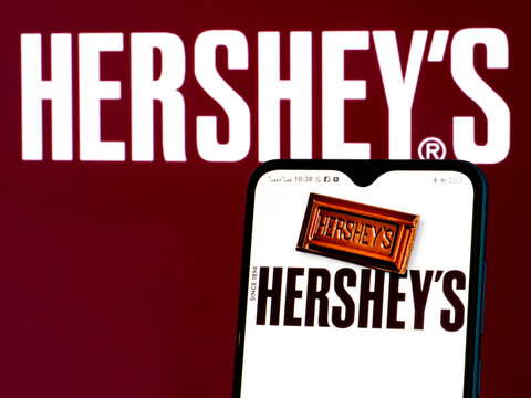  In this photo illustration The Hershey Company logo seen displayed on a smartphone