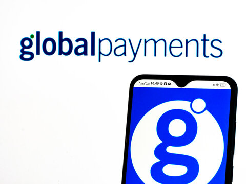  In this photo illustration Global Payments Inc. logo seen displayed on a smartphone