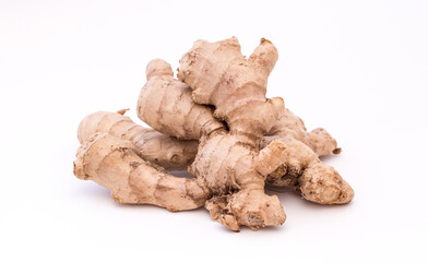 Ginger roots isolated on white background, Indian seasoning spice