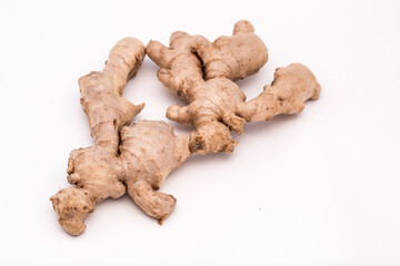 Ginger roots isolated on white background, Indian seasoning spice