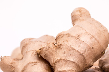 Ginger roots isolated on white background, Indian seasoning spice