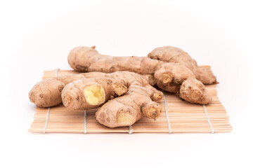 Ginger roots isolated on white background, Indian seasoning spice