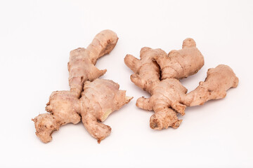 Ginger roots isolated on white background, Indian seasoning spice