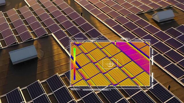 Thermal Cameras Deliver Diagnostics of building roof Solar Panels- 3d animation