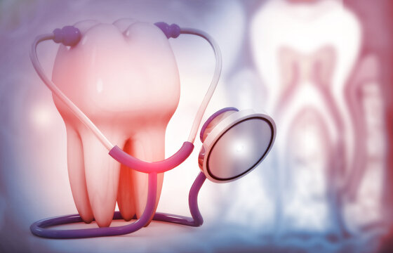 Dental care concept on medical background. 3d illustration