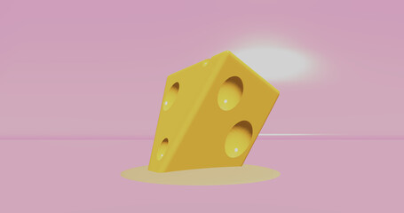 Render with melting cartoon cheese slice on pink background