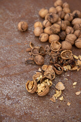Walnuts on rustic plate at Autumn