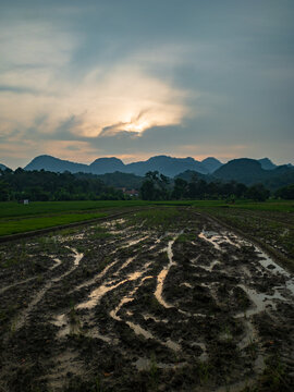 sunset mountain mud