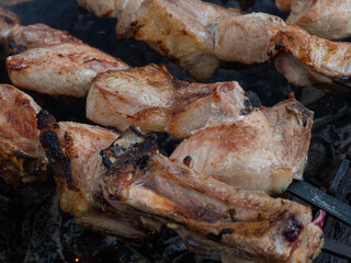 Grilled pork meat. Summer holidays