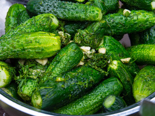 Fresh harvest. Lightly salted cucumbers