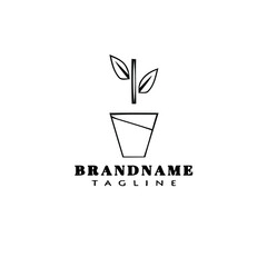 potted plant logo cartoon design icon template black isolated vector