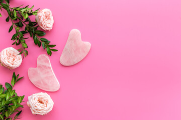 Face massage stone with roses for skin beauty care