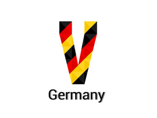 Creative Letter V with 3d germany colors concept. Good for print, t-shirt design, logo, etc. Vector illustration.