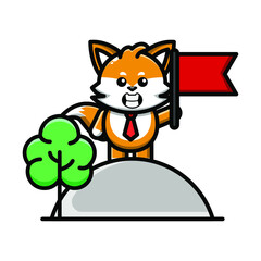 cute fox get successful icon illustration vector graphic