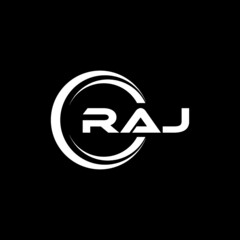 RAJ letter logo design with black background in illustrator, vector logo modern alphabet font overlap style. calligraphy designs for logo, Poster, Invitation, etc. - obrazy, fototapety, plakaty
