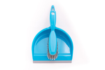 Scoop and brush blue cleaning kit isolated on white background