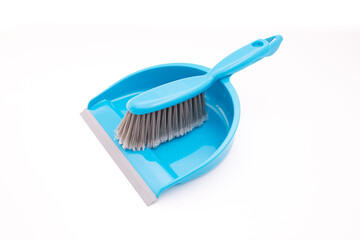 Scoop and brush blue cleaning kit isolated on white background