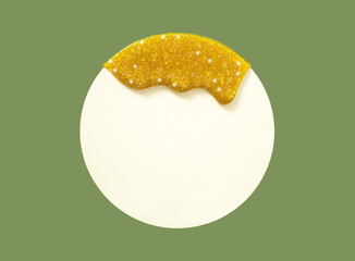 Circle frame with golden and shine glittering backdrop.