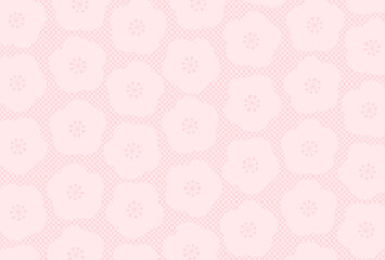 イラスト素材:年賀状2023テンプレート　背景薄桃色の梅柄×市松模様　壁紙