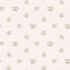 Seamless Pattern with Hand Drawn Butterfly Design on Light Pink Background