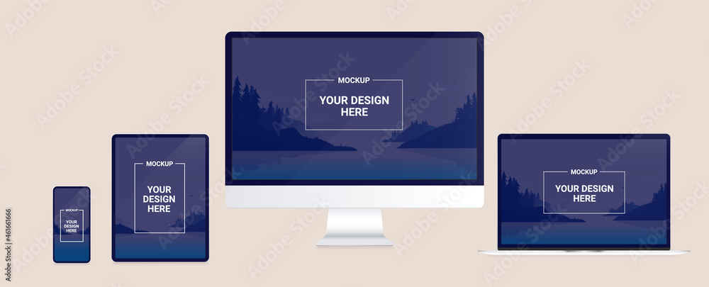 Aufkleber Computer screens mockup - Template with computer, tablet and mobile device screen. Vector illustration