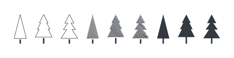 Elements for Christmas design. Christmas trees in different styles. Vector illustration