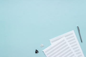Empty music sheets for writing notes, top view. Compose music concept