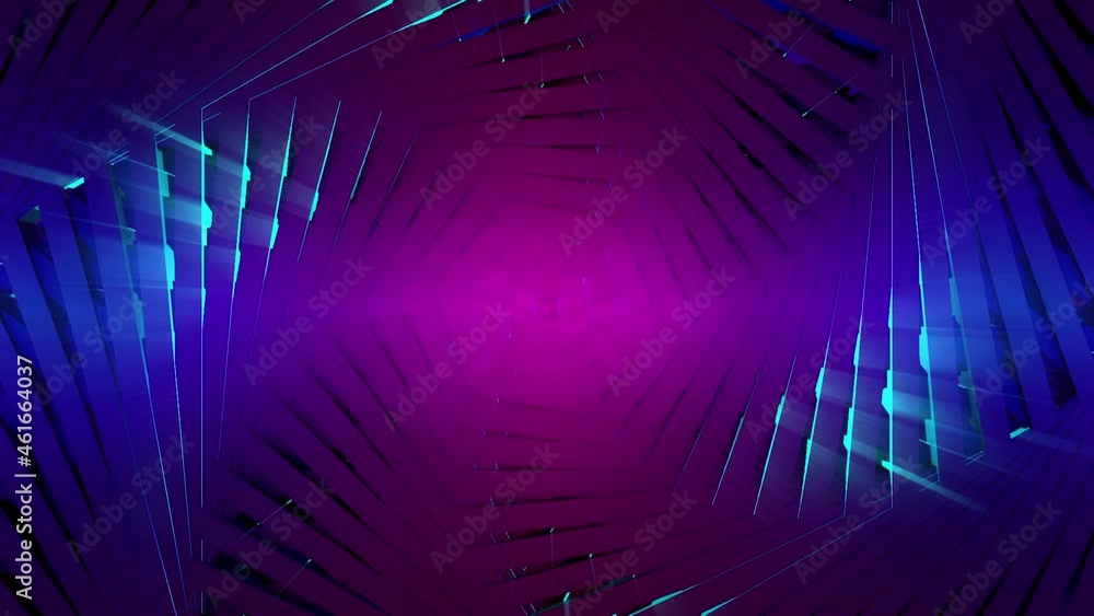 Poster flight in tunnel of spinning spiral shaped figures with changing colors, seamless loop. motion. abst