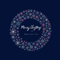 A postcard with a ring of snowflakes with the inscription Merry Christmas. Vector illustration on a white background