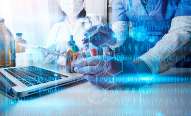 medical technology or medical network. doctor using digital tablet with screen interface.