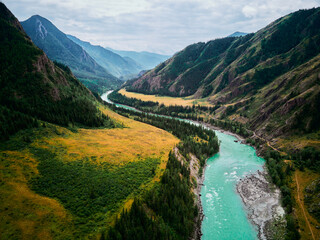The confluence of mountain rivers - Argut and Katun.Gorny Altai Russia. - obrazy, fototapety, plakaty