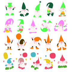 Collection of cute funny gnomes. Hand drawn vector illustrations on white background. 
