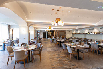 Interior of an empty modern hotel restaurant