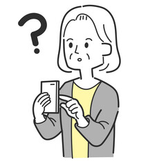	スマホを操作しながら疑問を感じた高齢女性